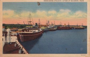 Postcard Ocean Going Steamers in Port Beaumont Texas