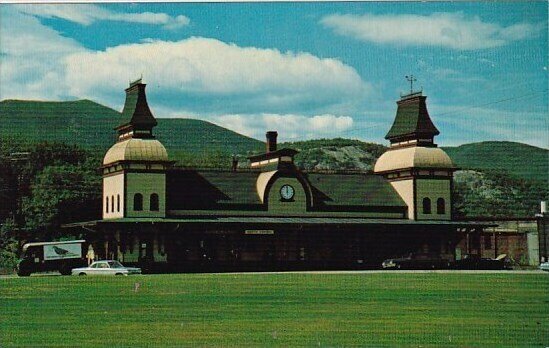 New Hampshire North Conway Railroad Station With Moat Mountain Range In Backg...