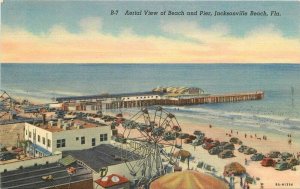 Jacksonville Beach Florida Aerial View Pier Amusement Postcard Teich 21-4372