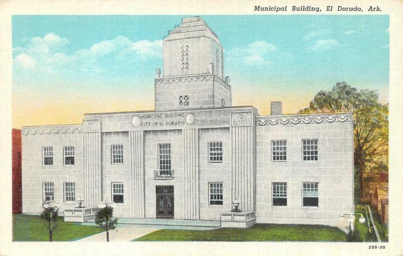 EL DORADO, AR Arkansas   MUNICIPAL BUILDING   c1940's Curteich Linen Postcard