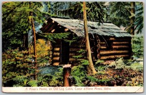 Vtg Coeur d'Alene Idaho ID Miner's Home Old Log Cabin 1910s View Old Postcard