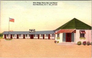 East Herkimer, NY New York  GLEN RIDGE DAIRY BAR & MOTEL Roadside LINEN Postcard