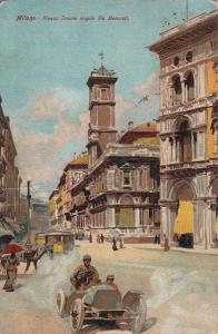 Italy Milan circa 1912 Piazza Duomo angolo via Mercanti automobile tram postcard