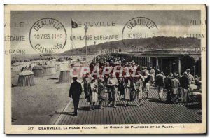 Old Postcard Deauville flowered beach boardwalk and beach