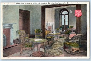 Charleston South Carolina SC Postcard Naval Military Club Interior c1910 Vintage