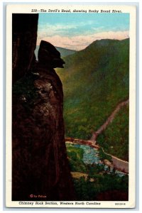 1954 The Devil's Head Showing Road River Chimney Rock North Carolina NC Postcard