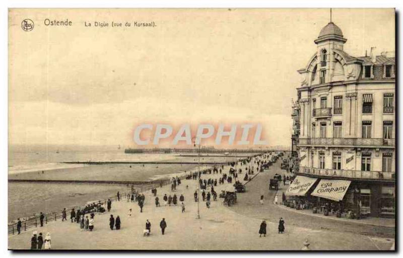 Belgie Belgium Ostend Old Postcard The dam (view of the Kursaal)