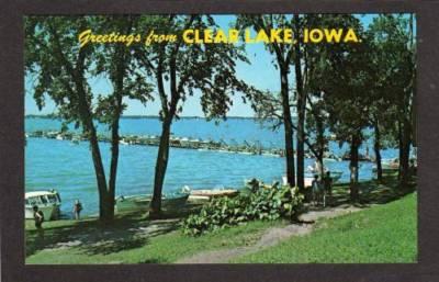 IA Greetings From CLEAR LAKE IOWA Postcard Sunset Bay