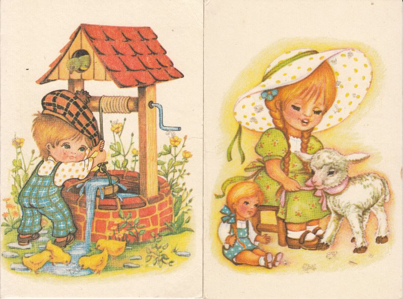 Romania seasonal Easter greetings cards lovely drawn children caricatures c.1989 
