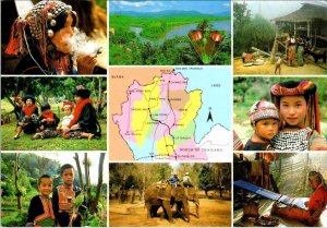 Thailand  HILL TRIBE PEOPLE  8 Tribes Listed~Images~Map~Elephant  4X6 Postcard