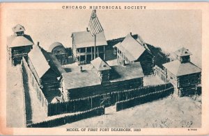 Model of First Fort Dearborn 1803 Chicago Historical Society Illinois Postcard