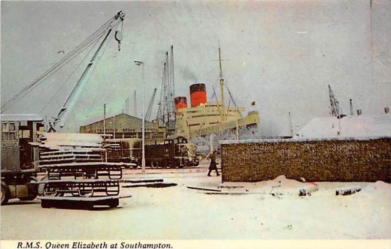 R.M.S. Queen Elizabeth at Southhampton, in port  Snow Covered