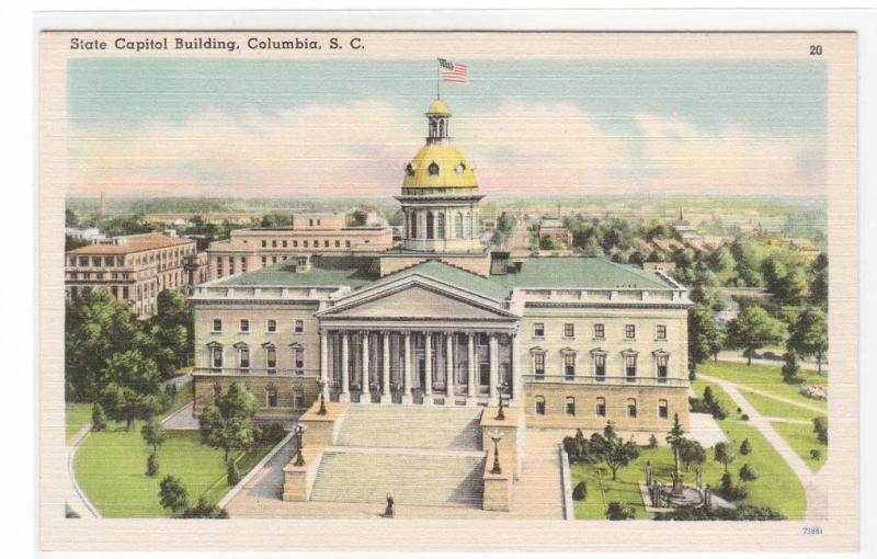State Capitol Building Columbia South Carolina linen postcard