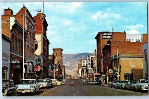 Butte Montana MT Postcard Broadway Avenue Leggat Hotel Cafe Car Line Scene