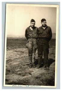 Vintage 1940's WW2 Postcard US Army Soldiers at Airstrip Germany Name on Back