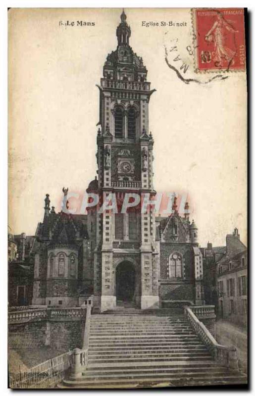 Old Postcard Le Mans Church St Benoit