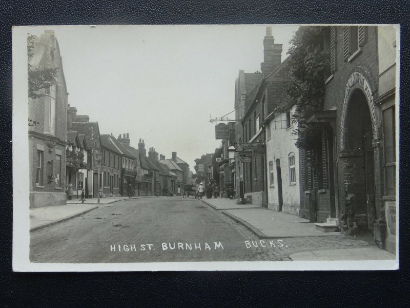 Bucks BURNHAM High Street shows THE GEORGE & SWAN HOTELS Old RP Postcard