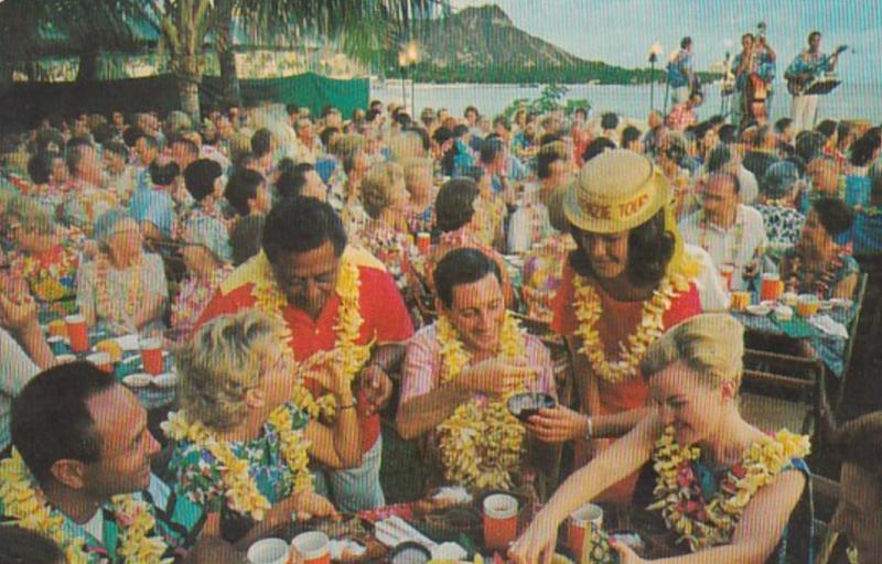 Hawaii Waikiki Luau With Diamond Head In Background 1969