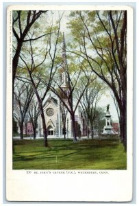 c1905s St. John's Church Exterior Scene Waterbury Connecticut CT Trees Postcard