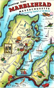 Postcard MAP SCENE Marblehead Massachusetts MA AI5657