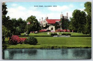 Alliance Ohio~View Of Elks Home Mansion From Afar~PM 1945~Vintage Linen Postcard