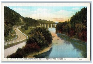 1940 Lincoln Highway Juniata River Bedford Everett Pennsylvania Vintage Postcard