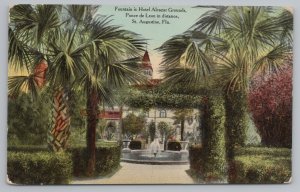 St Augustine Florida~Hotel Alcazar Grounds Fountain~Ponce de Leon Bkgd~c1910 