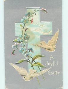 Pre-Linen easter BEAUTIFUL WHITE DOVE BIRDS WITH JESUS CROSS AND FLOWERS hr2409