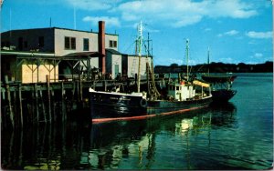 VINTAGE POSTCARD FISHING BOATS IN PORT AT PORTLAND MAINE 1960s