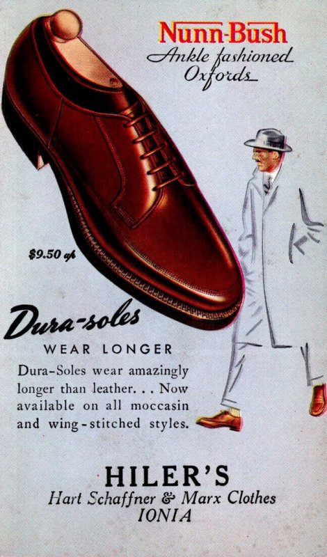 Advertising Nunn-Bush Oxford Shoes Hiler's Hart Schaffner & Marx Clothes...