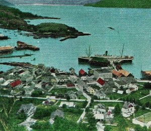 Wrangell Alaska AL Harbor View w Ships Docks Unused UNP Vtg Linen Postcard C17