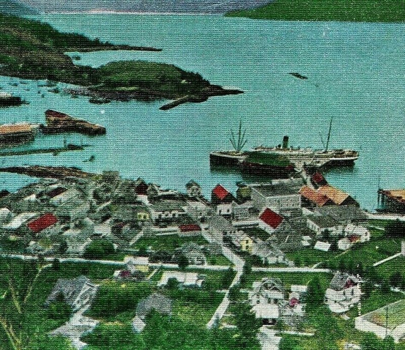 Wrangell Alaska Al Port Vue Avec Navires Quais Neuf Unp Vtg Lin Carte