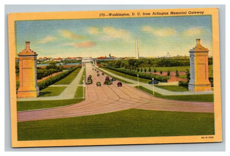 Vintage 1940's Postcard Arlington Memorial Gateway Antique Cars Washington DC