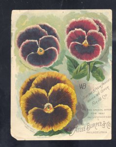 PHILADELPHIA PA. ATLEE BURPEE SEED COMPANY PANSIES VINTAGE VICTORIAN TRADE CARD