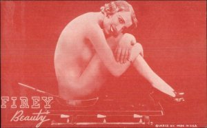 Nude Sexy Showgirl Pin-Up Exhibit Mutoscope Card RED TINT SERIES FIREY BEAUTY