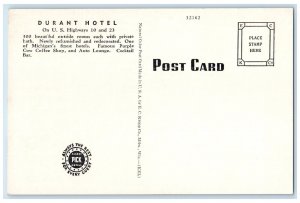 c1940's Hotel Durant Exterior Roadside Flint Michigan MI Unposted Flag Postcard