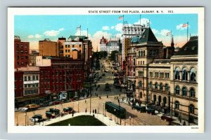 Albany NY- New York, State Street From the Plaza, Aerial View, Vintage Postcard