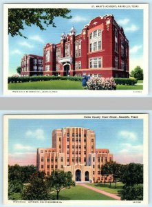 2 Postcards AMARILLO, Texas TX ~ St. Mary's Academy, Potter County Court House