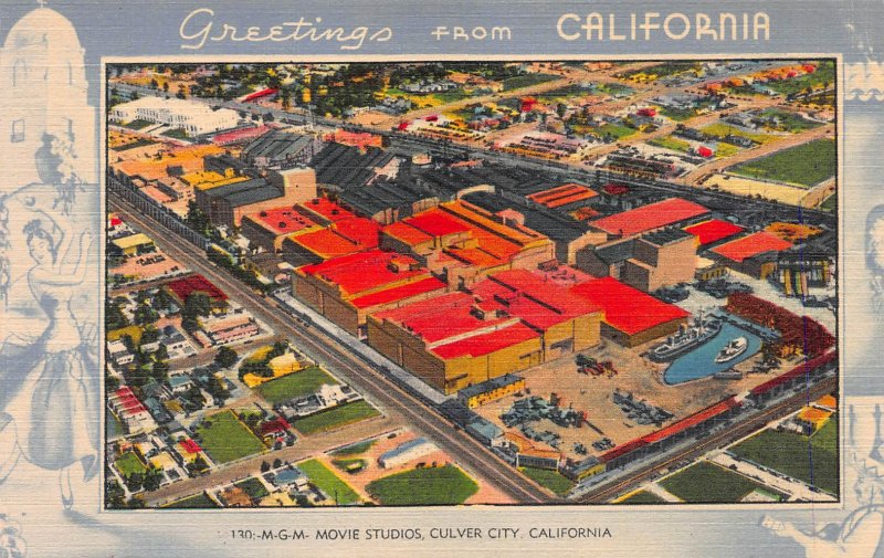 M.G.M. Movie Studios, Culver City, California, Early Linen Postcard, Unused