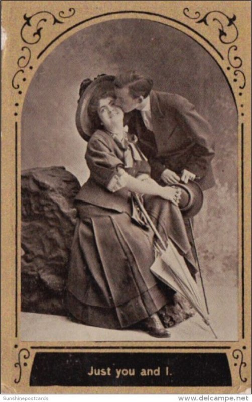 Romantic Couple Kissing Just You and I 1910