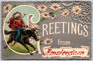 Vtg Greetings Amsterdam New York NY Die Cut Lace Like 1910s Embossed Postcard