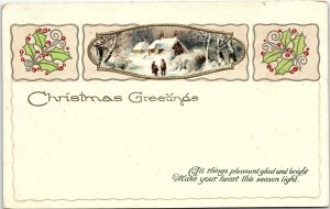 c1920 CHRISTMAS GREETINGS SNOW SCENE MARQUETTE NE EMBOSSED POSTCARD 39-251