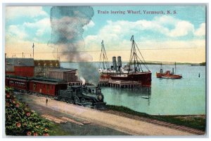 c1930's Train Leaving Wharf Yarmouth Nova Scotia Canada Vintage Postcard 