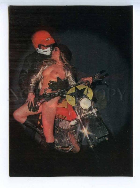 241400 NUDE girl Rider Motorrad motorcycle OLD 3-D postcard