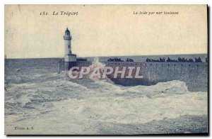 Postcard Old Treport la Jetee in rough seas