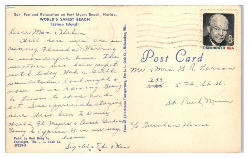 1973 Fort Myers Beach, Estero Island, FL Postcard