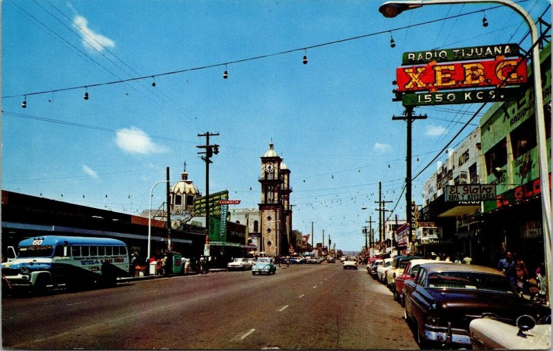 Vtg Tijuana Mexico Heroes of Chapultepec Avenue Street View Radio XEBC Postcard