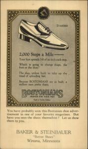 Baker & Steinbauer Winona MN Bostonians Men's Shoes c1920 Postcard