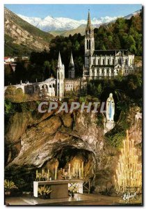 Modern Postcard Lourdes Cave and Basilica