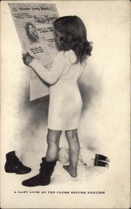 Little Girl Reading Columbus Evening Dispatch Advertising Postcard c1910